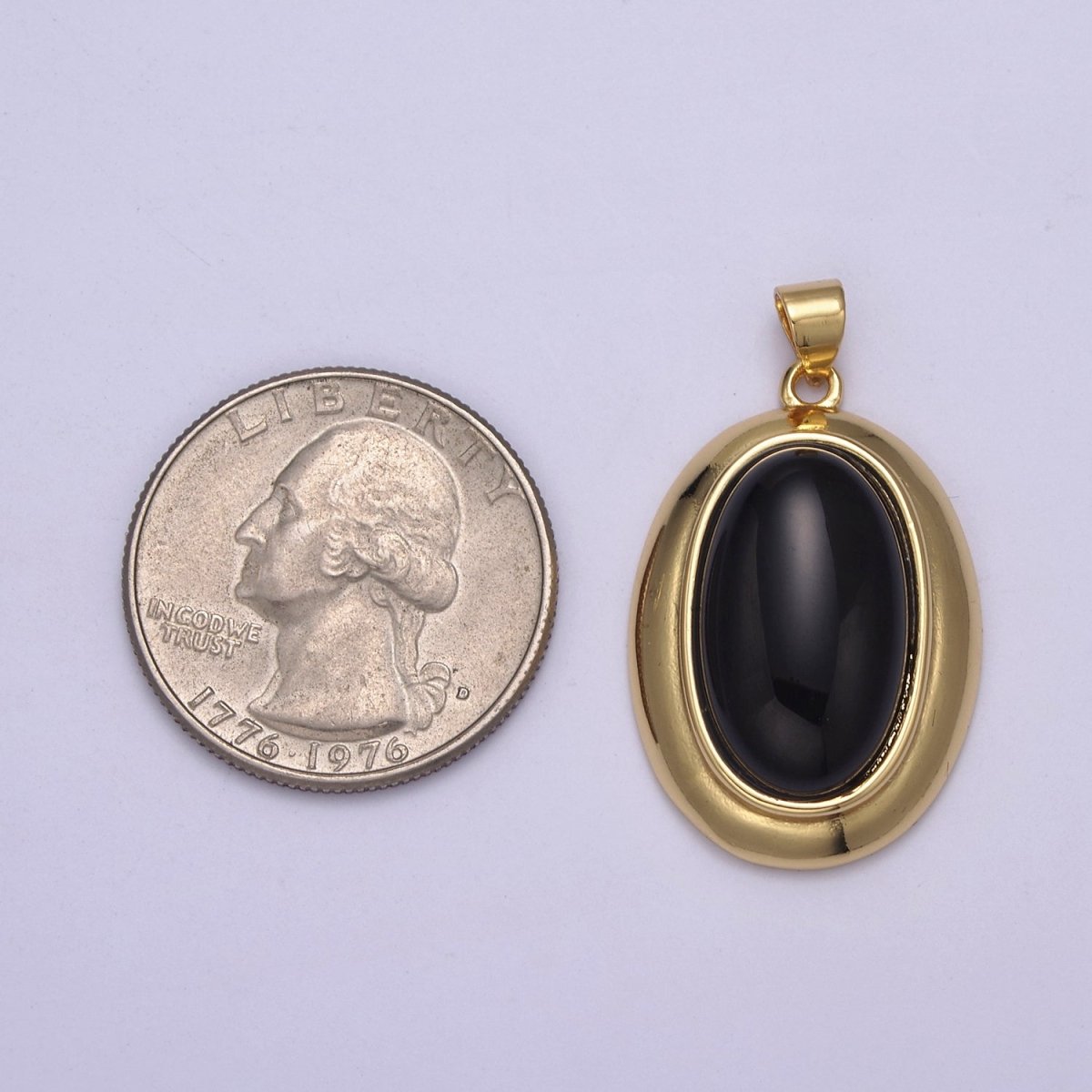 Black Onyx Oval Charm Natural Gemstone Beads For Necklace Pendant H-619