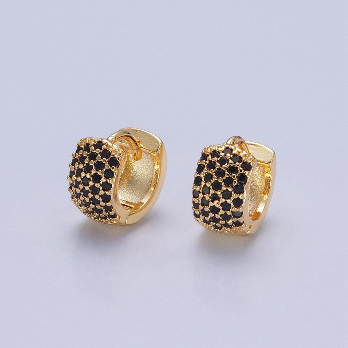 Black Pave Huggie Earring Chunky Black CZ Hoop Earring V-385