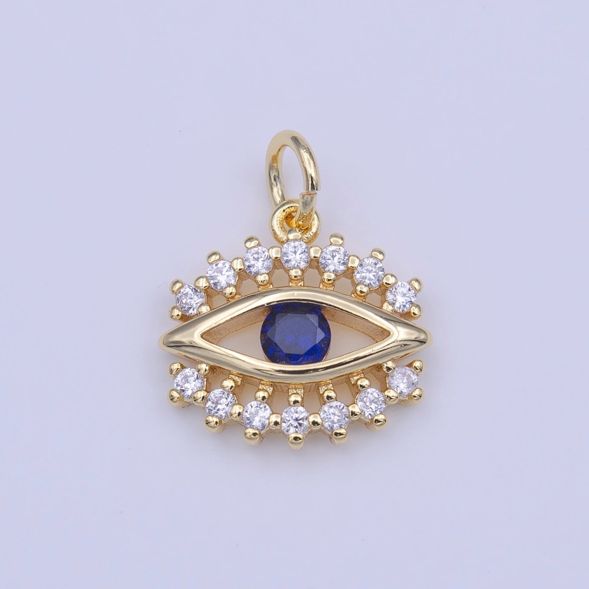 Blue Evil Eye Clear CZ Lashes Protection Gold Charm | C-417