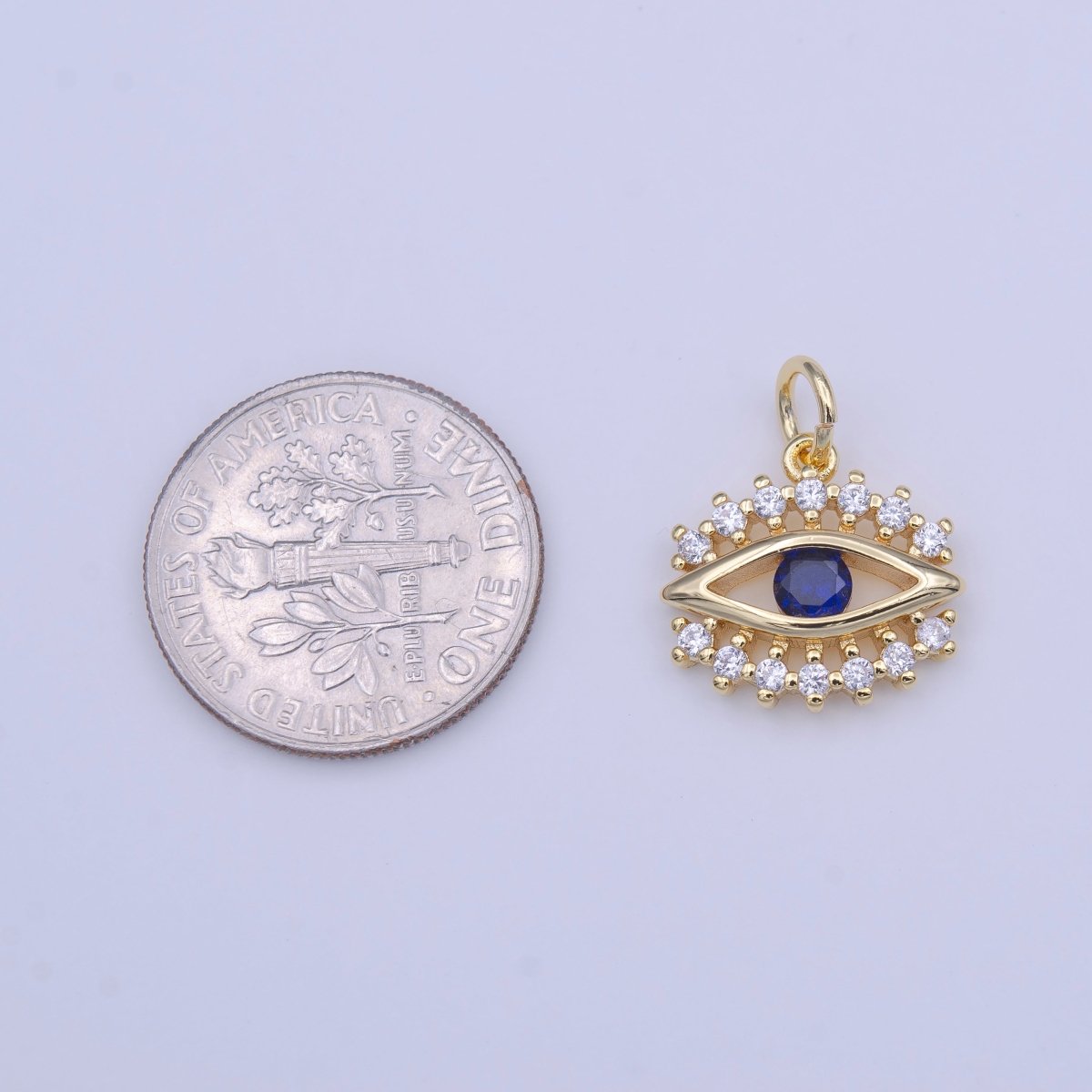 Blue Evil Eye Clear CZ Lashes Protection Gold Charm | C-417