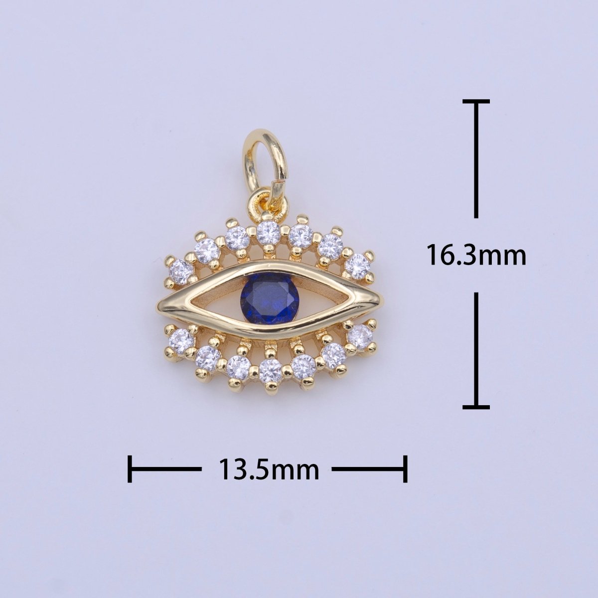 Blue Evil Eye Clear CZ Lashes Protection Gold Charm | C-417