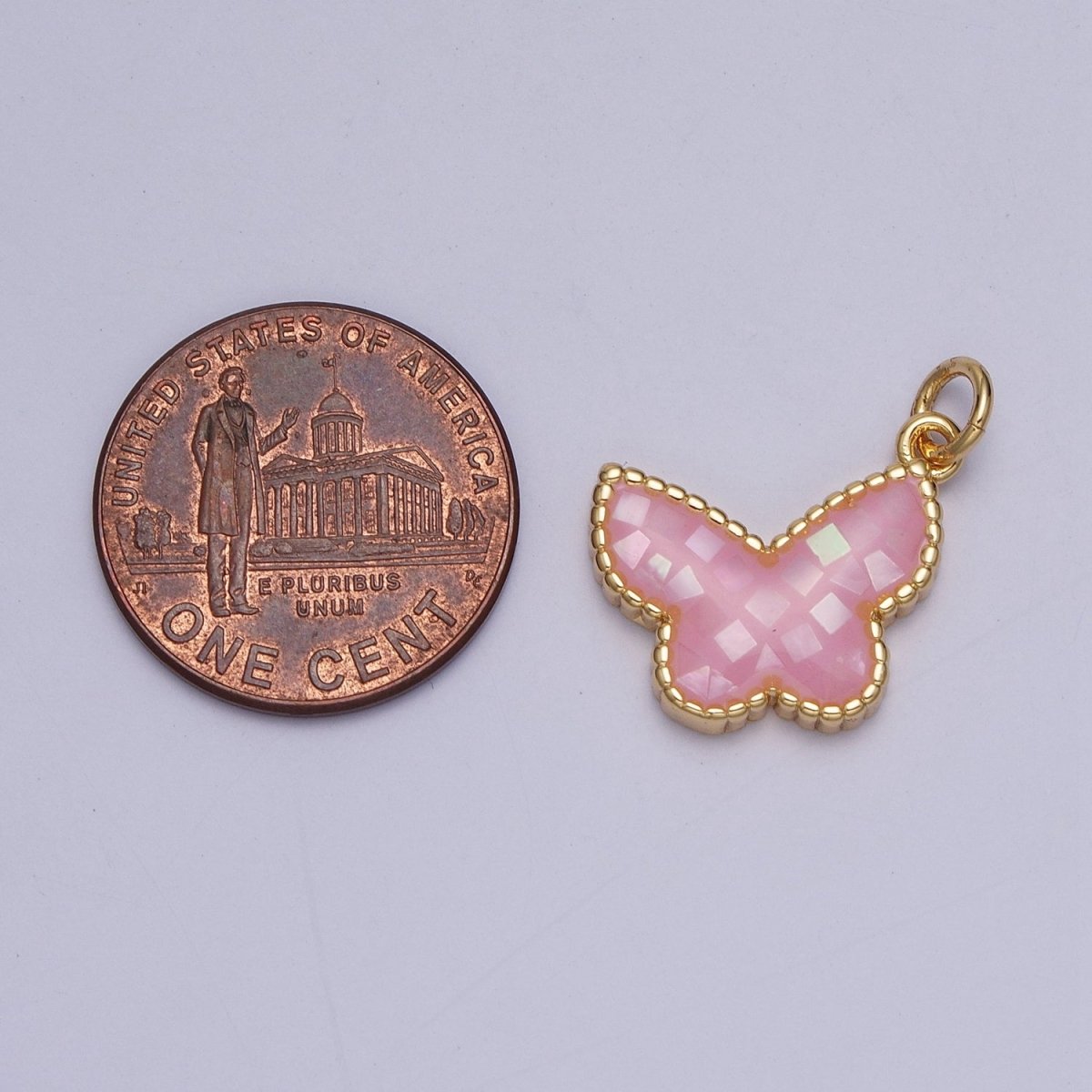 Blue, White, Pink, Purple, Green, Light Blue Opal Mariposa Butterfly Gold Charm For Jewelry Making AG-036~AG-041