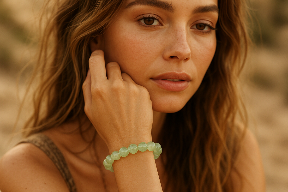 Prehnite Round Bead Bracelet