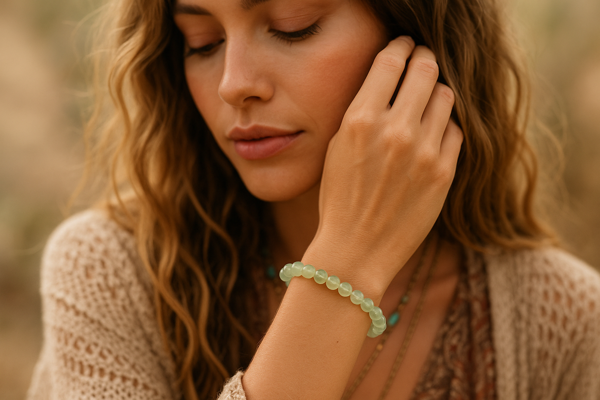 Prehnite Round Bead Bracelet