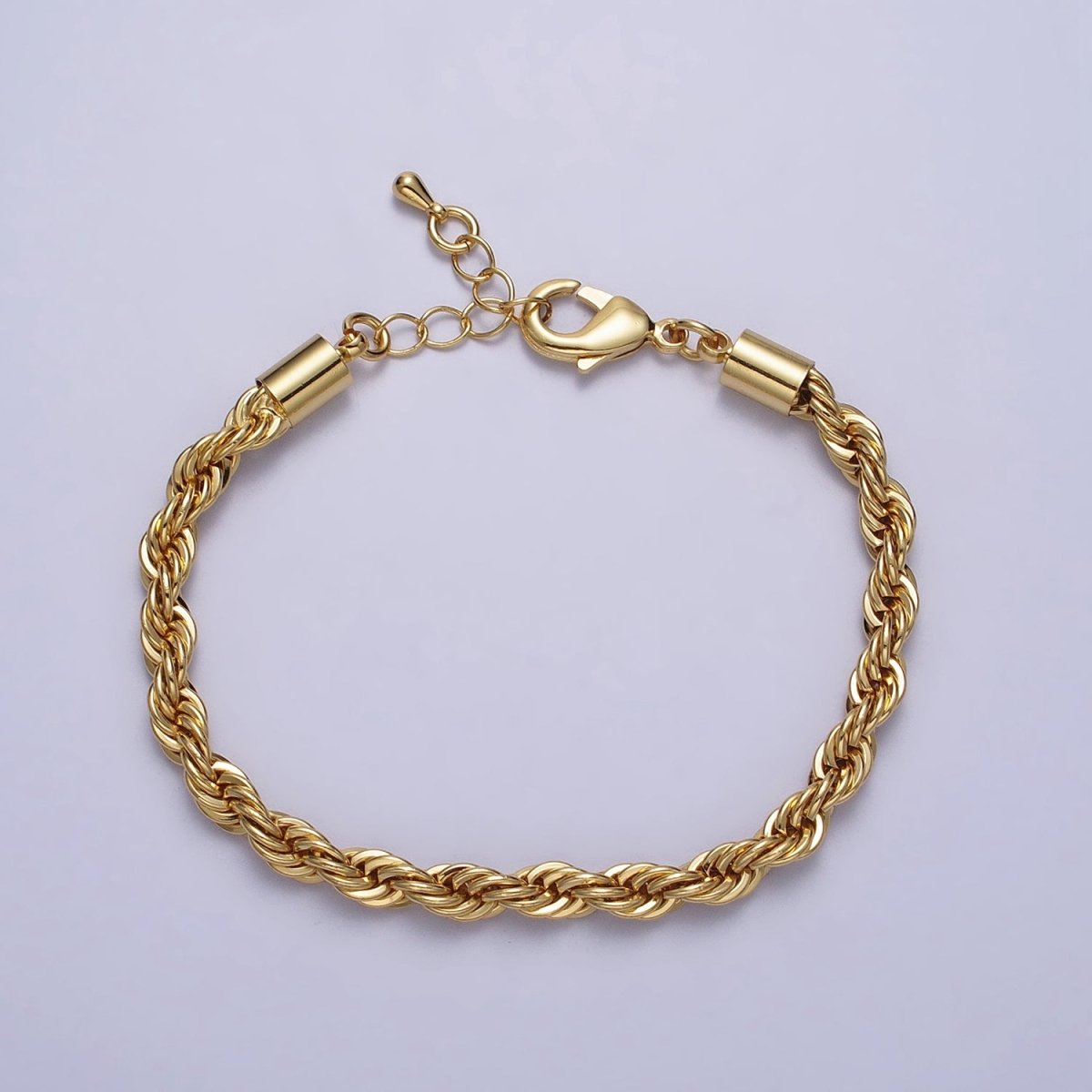 Bold Gold Twisted Rope Chain Bracelet Silver Chunky Rope Chain bracelet 5mm thickness | WA-1540 WA-1541 Clearance Pricing