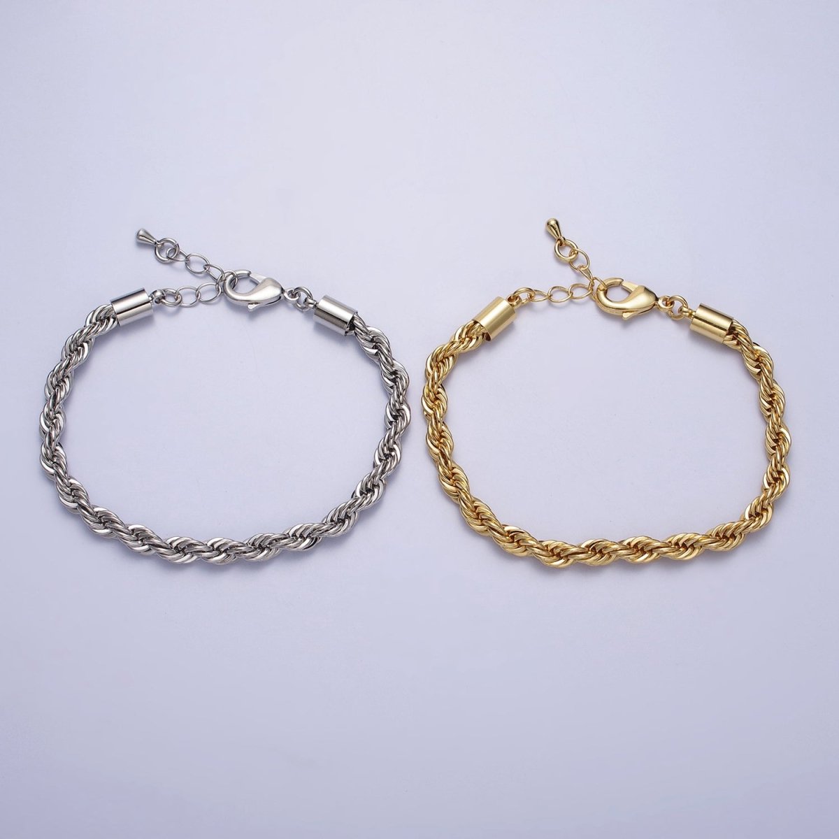 Bold Gold Twisted Rope Chain Bracelet Silver Chunky Rope Chain bracelet 5mm thickness | WA-1540 WA-1541 Clearance Pricing