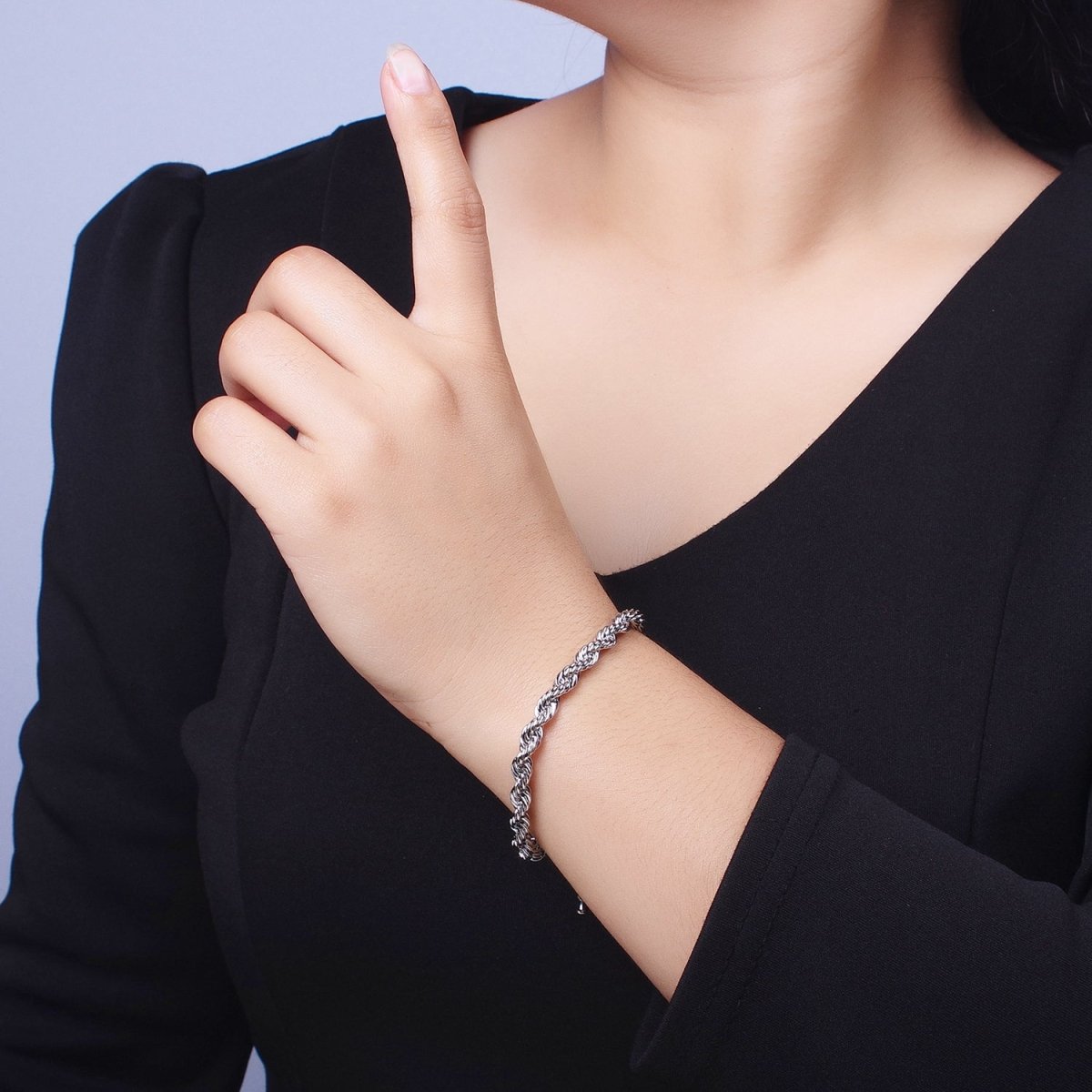 Bold Gold Twisted Rope Chain Bracelet Silver Chunky Rope Chain bracelet 5mm thickness | WA-1540 WA-1541 Clearance Pricing