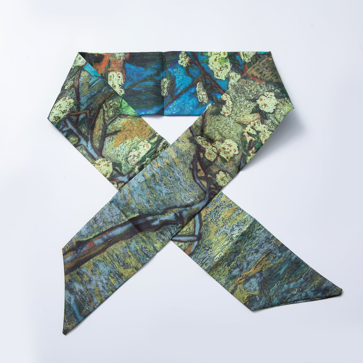 Brown Stripped, Flower, Mosh Green Soft Faux Silk Bandana Scarf Necklace | WA-1588