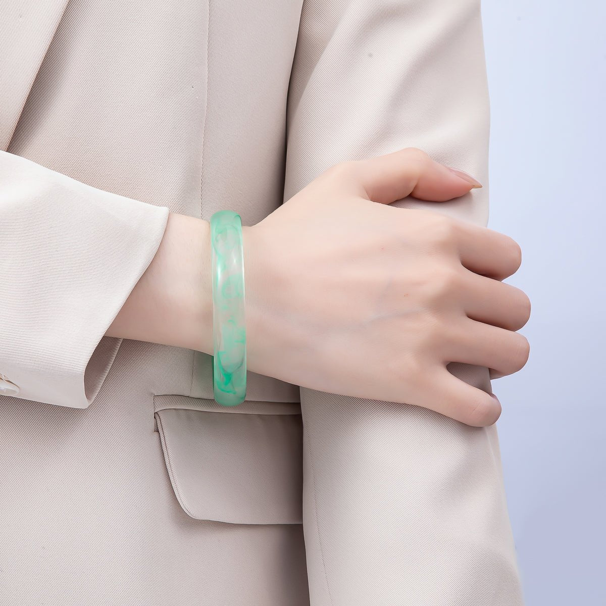 Brown, White, Red, Cream, Blue, Pink, Green, Teal Marble Thin Acrylic Resin Bangle Bracelet | WA-04423 ~ WA-04430