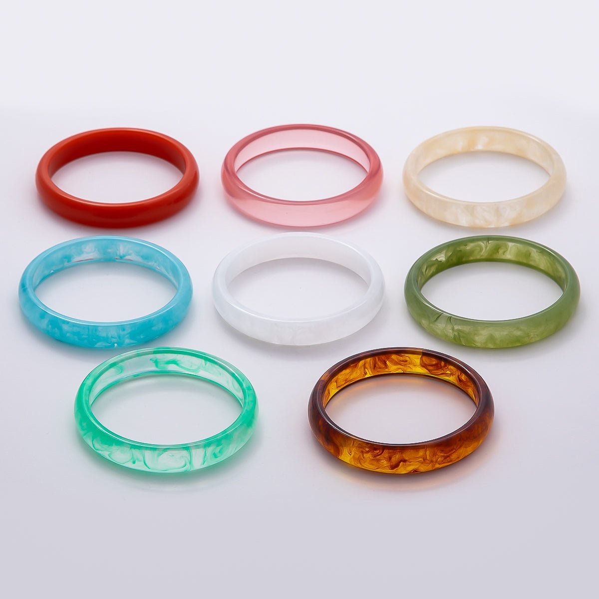 Brown, White, Red, Cream, Blue, Pink, Green, Teal Marble Thin Acrylic Resin Bangle Bracelet | WA-04423 ~ WA-04430