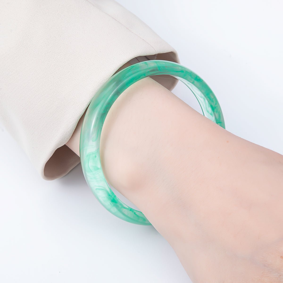 Brown, White, Red, Cream, Blue, Pink, Green, Teal Marble Thin Acrylic Resin Bangle Bracelet | WA-04423 ~ WA-04430