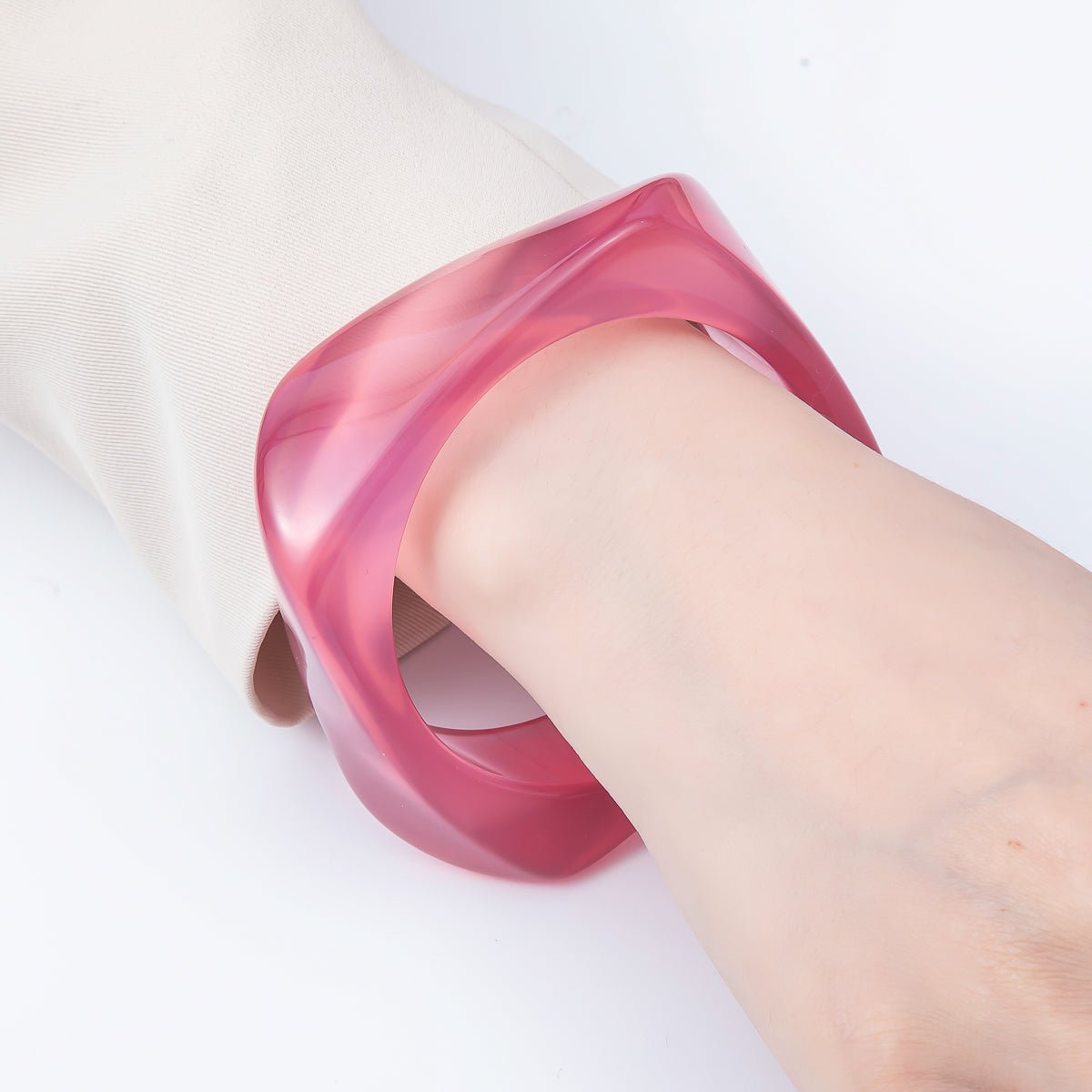 Brown, White, Red, Orange, Blue, Pink, Green, Teal Round Square Wide Acrylic Resin Bangle Bracelet | WA-04388 ~ WA-04438