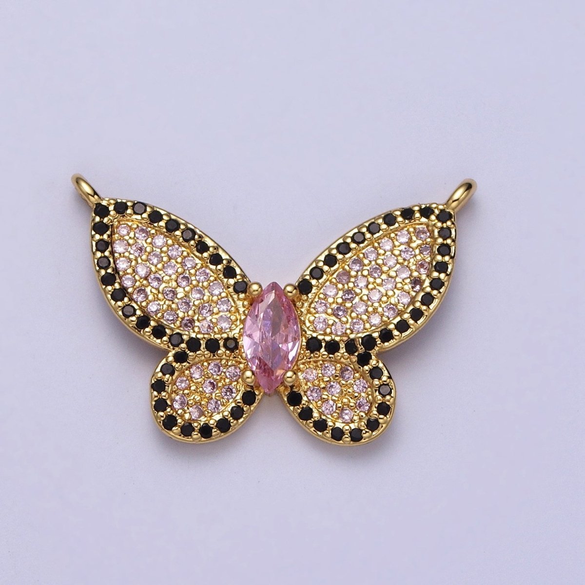 Butterfly Micro Paved CZ Black Pink Marquise Gold Link Connector | Y-671