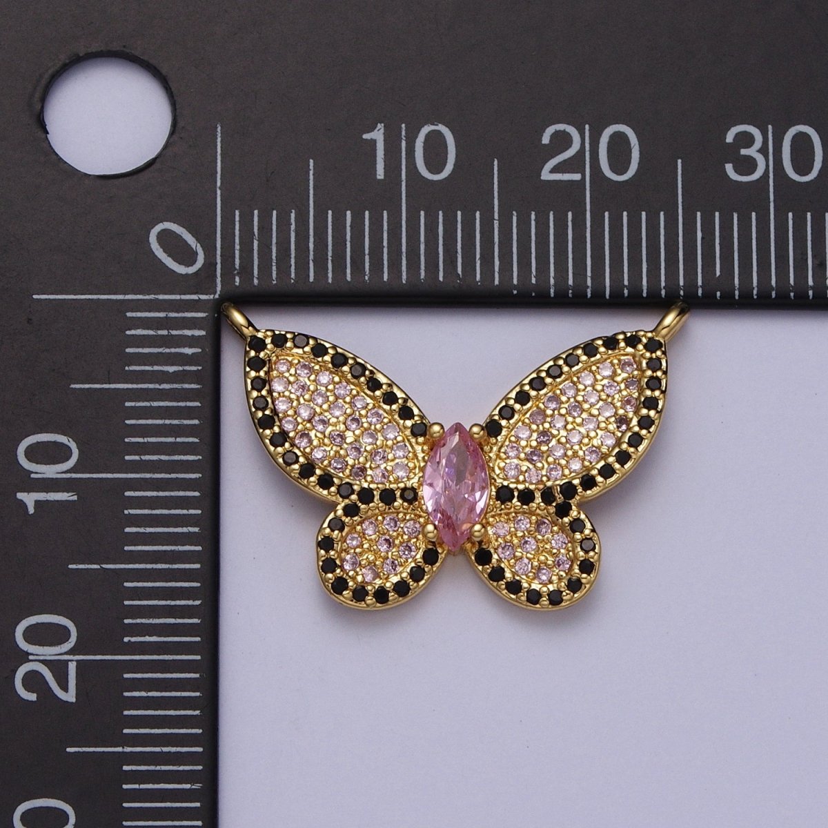 Butterfly Micro Paved CZ Black Pink Marquise Gold Link Connector | Y-671