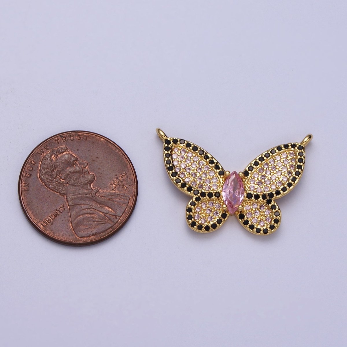 Butterfly Micro Paved CZ Black Pink Marquise Gold Link Connector | Y-671