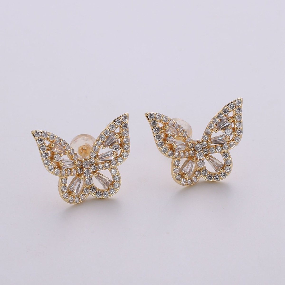 Butterfly Stud, Pavé cz diamonds, cubic zirconia gold Stud earrings, gold Insect Earring, Micro Pave stones, Valentine gift Q-347