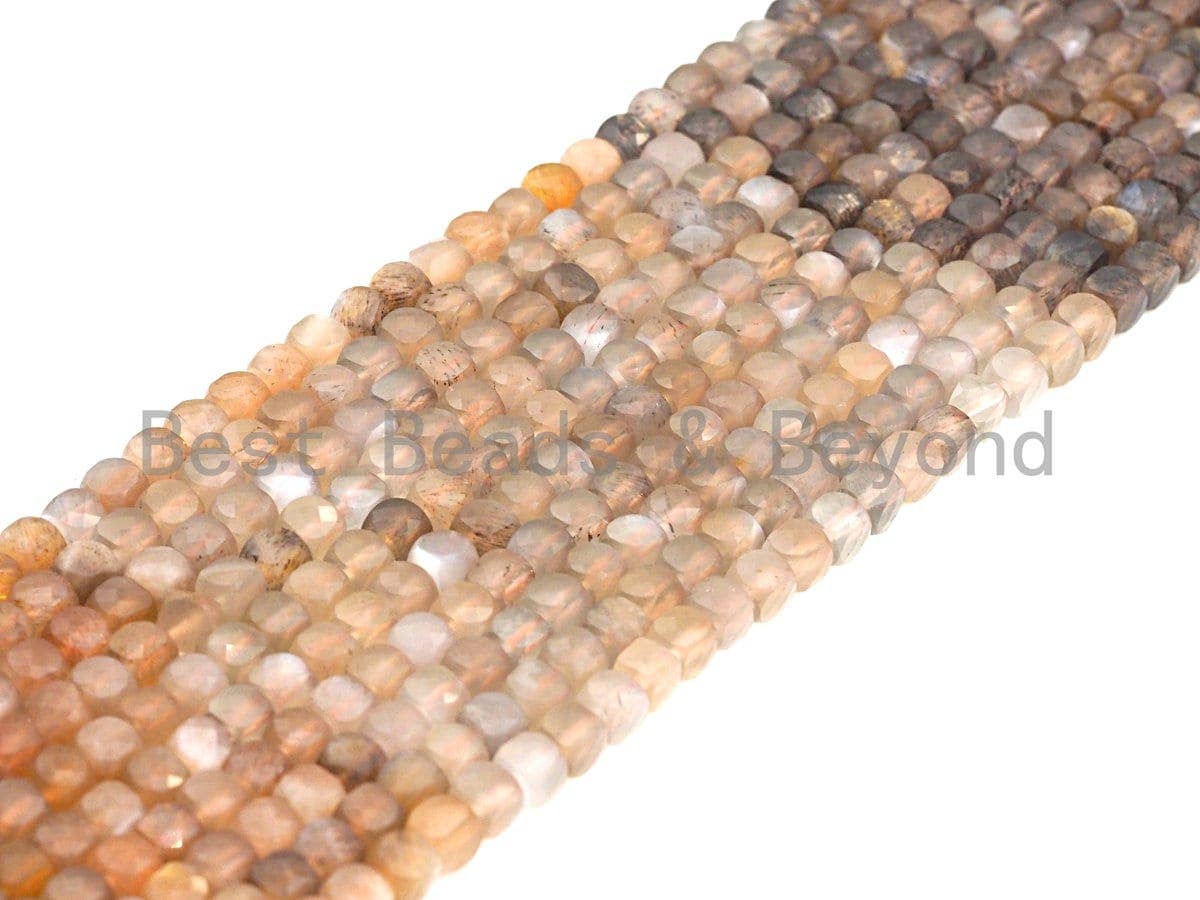 High Quality Natural Mixed Moonstone Cube Beads, 4mm Moonstone Faceted Cube Beads, 16" Full Strand, sku#U771