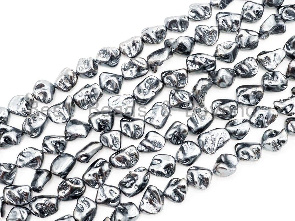 Quality Natural Mother of Pearl baroque beads, 15-21mm, Hematite Color Irregular Plated Gemstone Beads, 16inch strand, SKU#T112