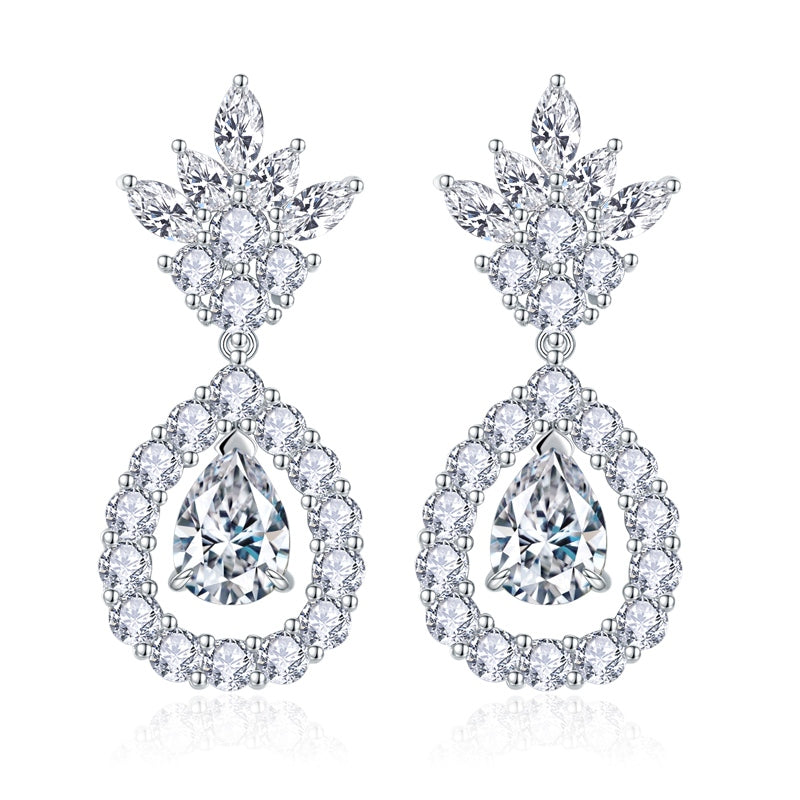 S925 Sterling Silver Pear Cut Moissanite Dangle Earrings  5x7mm Teardrop Cluster Earrings With GRA Certificate Platinum Plated Jewelry Gift Box Set