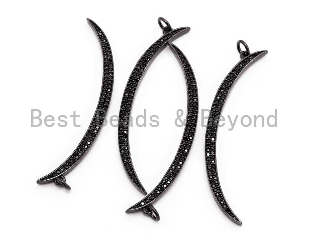 Black CZ Pave On Black Micro Pave Moon Shape Charm Beads, Cubic Zirconia Pendant,3x49mm, sku#F394