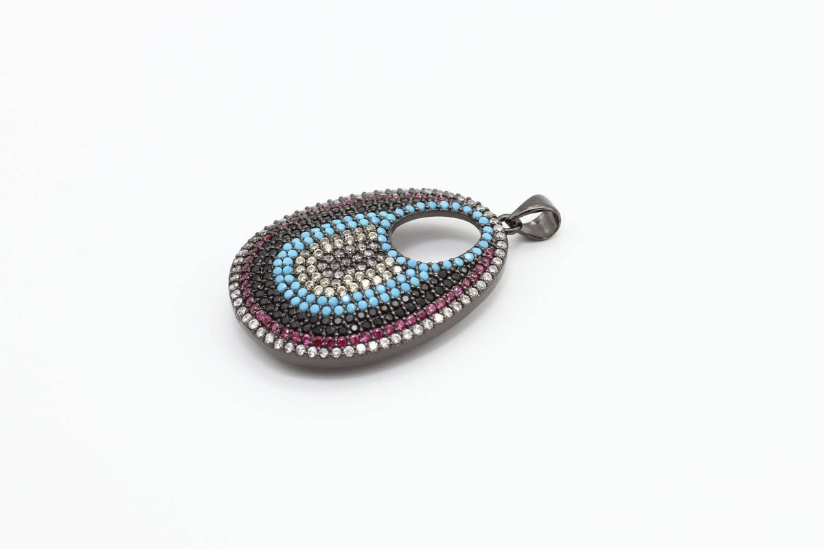 CZ Micro Pave Round Go-Go Evil Eye Pendant, Cubic Zirconia Pendant,23x37mm, sku#F8C