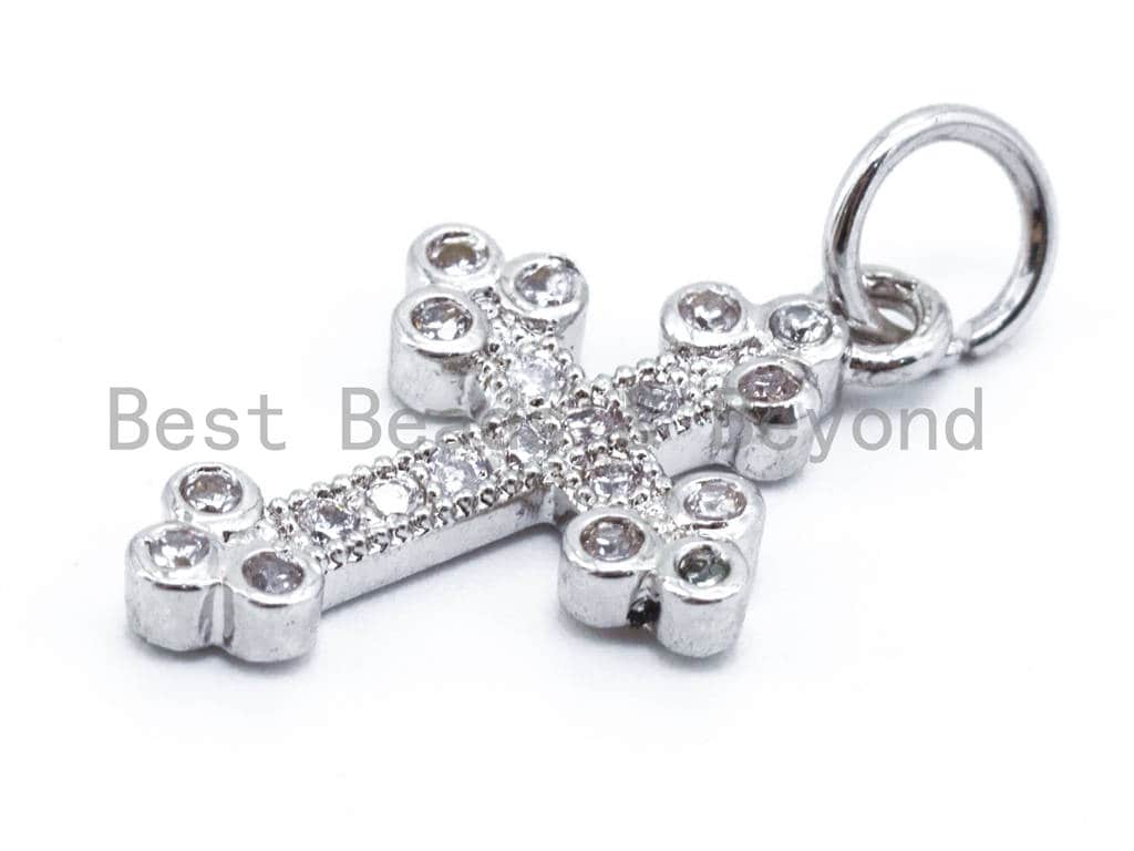 CZ Micro Pave Cross Pendant/Charm, Cubic Zirconia Charm, Gold/Rose gold/Silver/Black,22x11mm, sku#F136