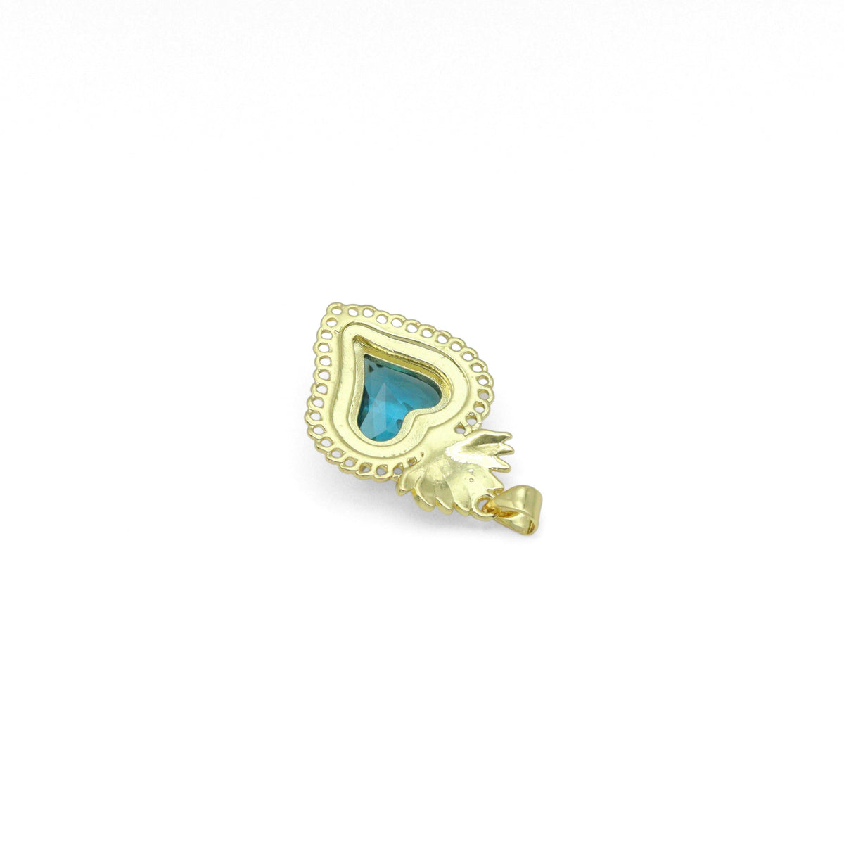 Big Crystal Gold Heart lotus flower Charm Pendant, Sku#LK1090