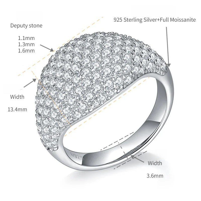 Full-D-Color VVS1 Moissanite Hip Hop Engagement Ring in Sterling Silver – Modern Geometric Design for Men & Women