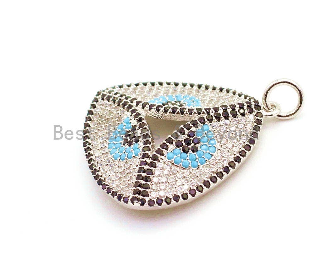 CZ Micro Pave Trillion Shape Evil Eye Pendant, Cubic Zirconia Pendant, 25x32mm, sku#F24