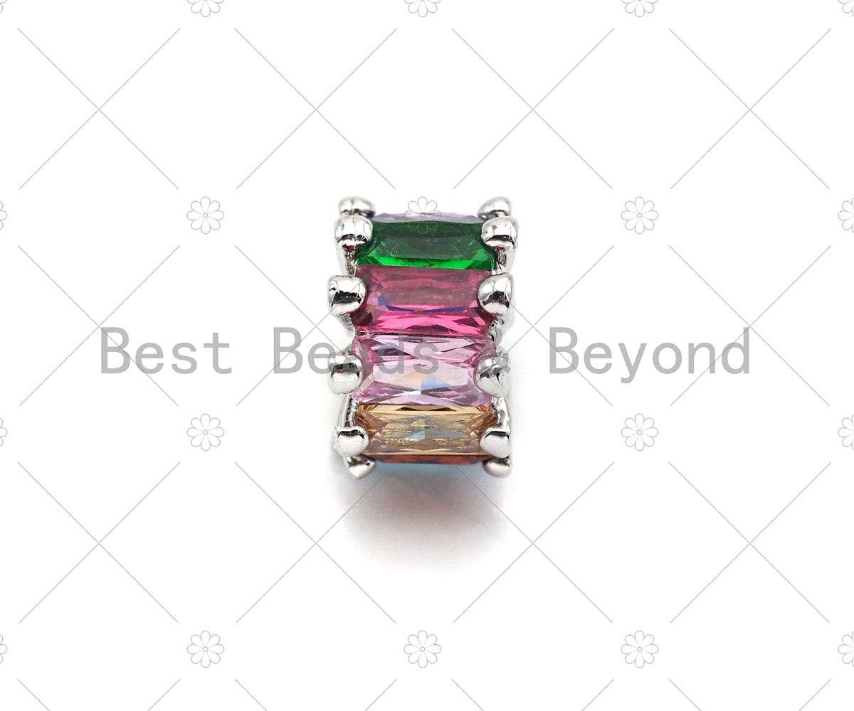 Clorful Baguette CZ Micro Pave Big Hole Beads, Clorful Cubic Zirconia Spacer Beads, European Large Hole Beads,5x9mm,sku#G427