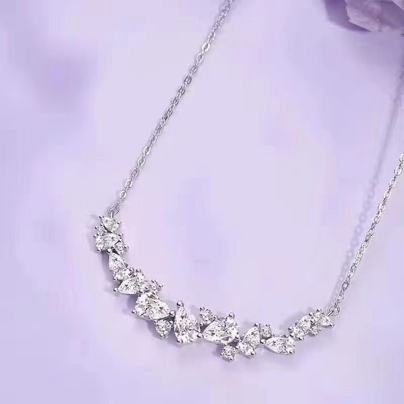 1pcs 999 Sterling Silver Cluster CZ Smile Bar Necklace, Luxury Delicate Style, Ideal For Birthday Gifts