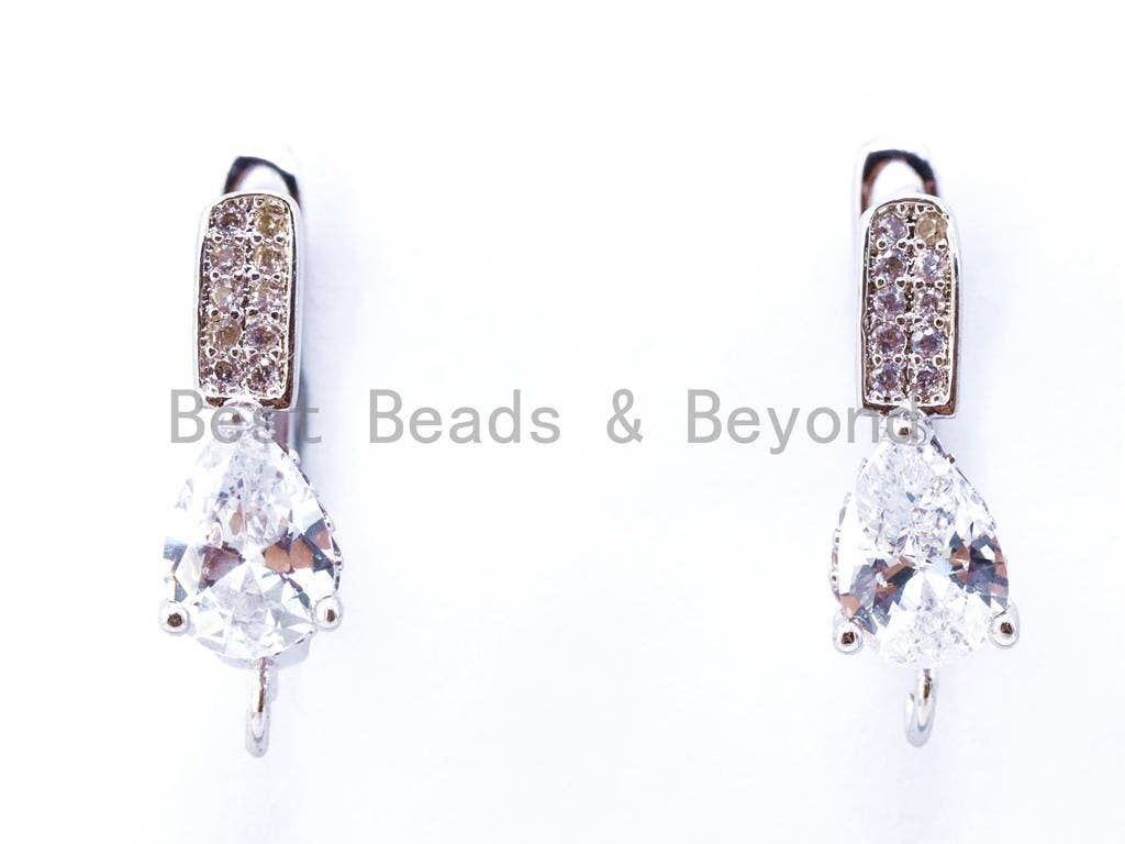 1pair, CZ Micro Pave Teardrop Earring Hooks, Latch back Earrings, Huggie ear wire, Cubic Zirconia leverback earrings, sku#J13