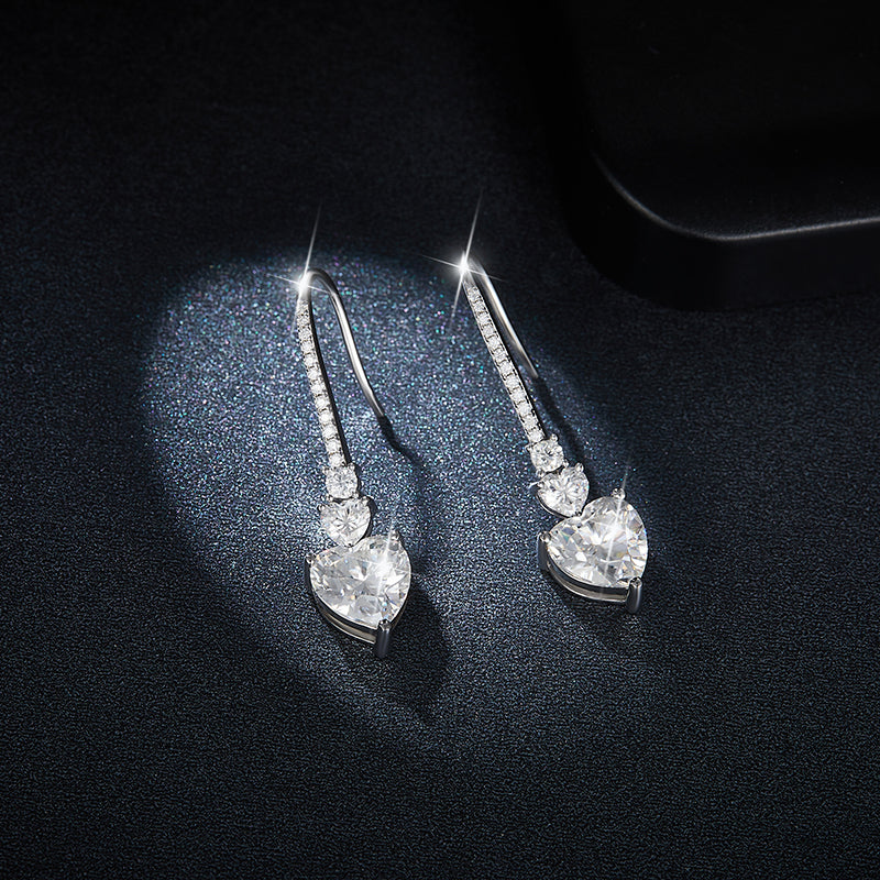 S925 Sterling Silver Heart Shaped Moissanite Dangle Earrings  Platinum Plated Hook Earrings With GRA Certificate Elegant Jewelry Gift Box Set For Women