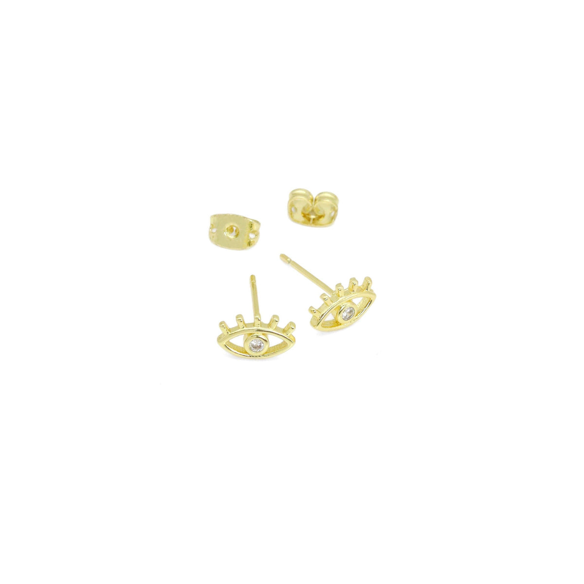Gold Clear CZ Evil Eye Stud Earrings, Sku#LK947