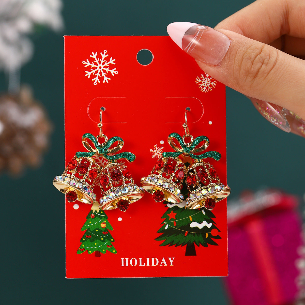 European And American Cross-Border Hot Selling New Christmas Pendant Earrings Cartoon Diamond Alloy Material Christmas Earrings Series Wholesale