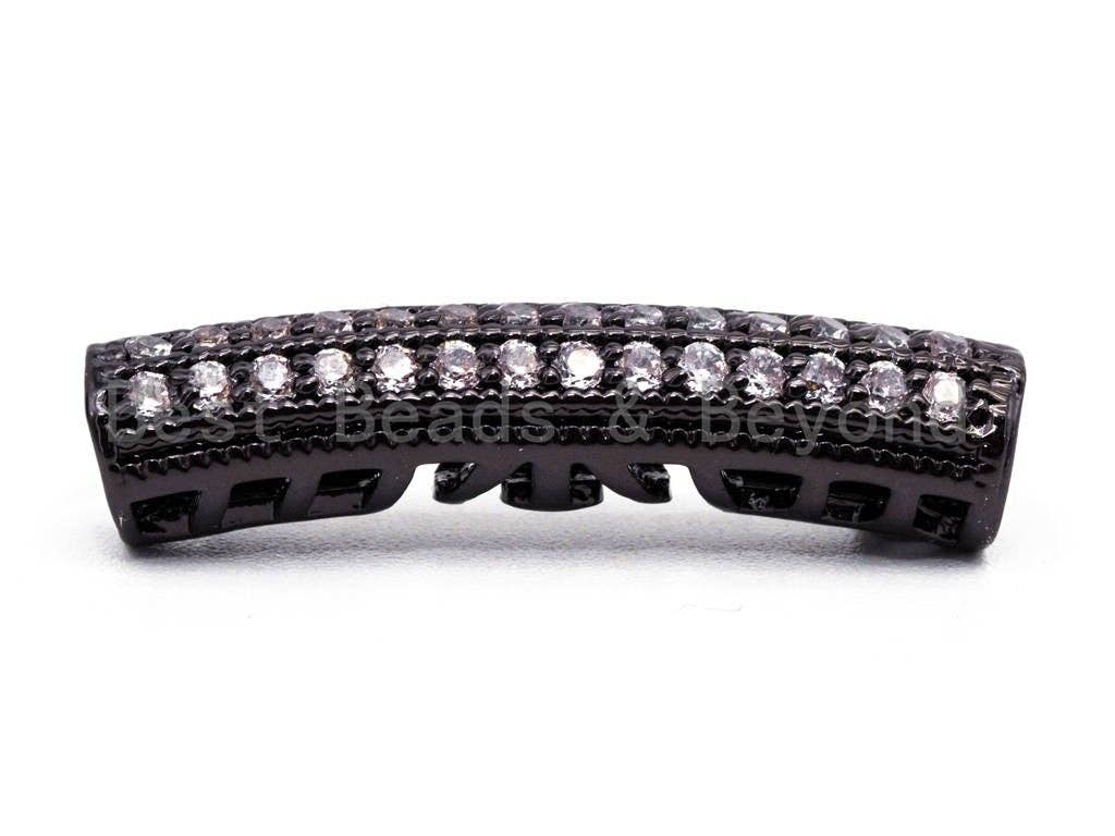 CZ Micro Pave 26x6mm Half Full Pave Tube for Bracelet/Necklace, Cubic Zirconia Separator Tube in Silver Black, Tube Beads, sku#C59