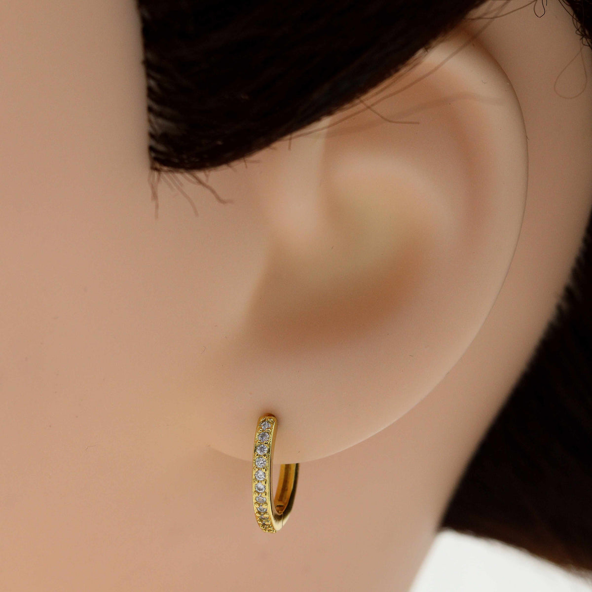 Gold Silver CZ Round Huggie Hoop Earrings, Sku#ML54
