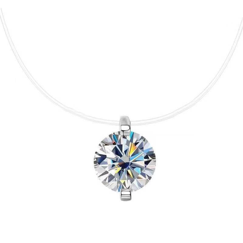 S925 Multicolor Mermaid Tear Floating CZ Necklace, Sterling Silver Invisible Fishing Line 6-8mm Cubic Zirconia Pendant
