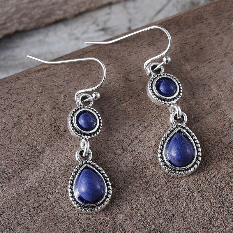Retro Ethnic-Style Floral Waterdrop-Shaped Alloy Earrings