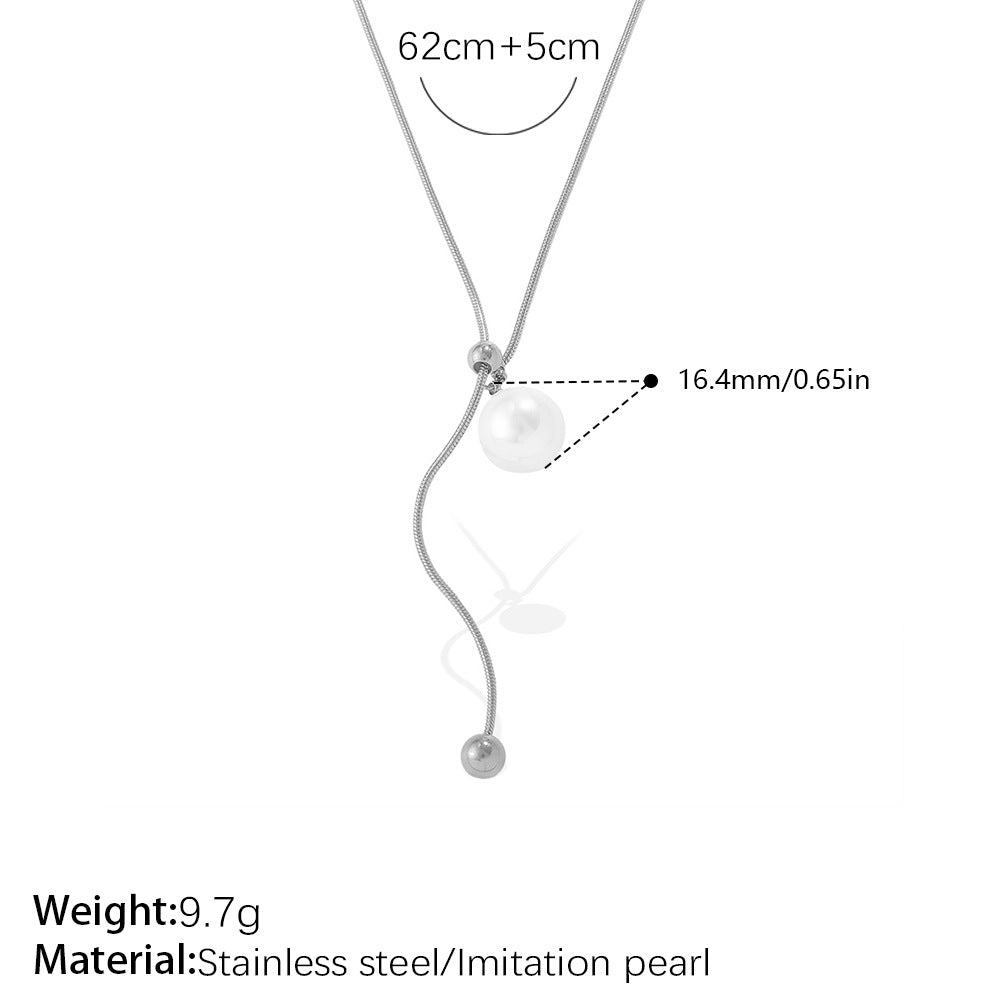Pearl Snake Bone Chain Adjustable Sweater Chain Women's Luxury High-End Style Fall Winter Versatile Stainless Steel Necklace