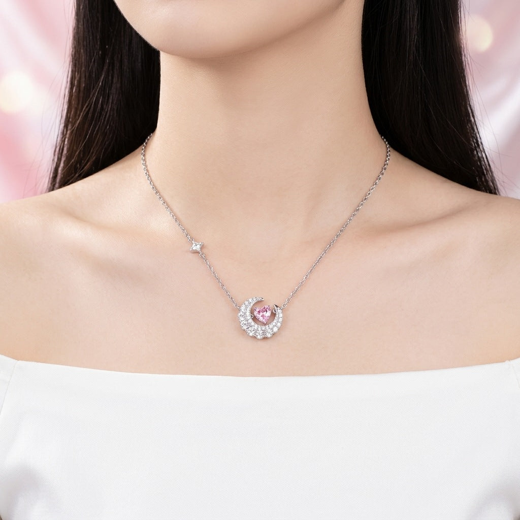 Phantom Dream Heart Moon Necklace Womens Clavicle Chain