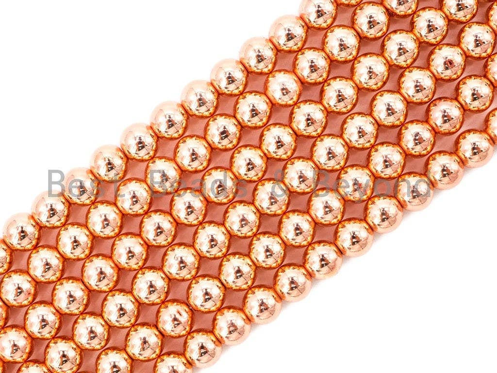 Natural Rose Gold Copper Color Hematite Beads, 3mm/4mm/6mm/8mm/10mm/12mm Round Smooth, 15-16inch Full Strand-Bright Rose Gold Beads, SKU#S2