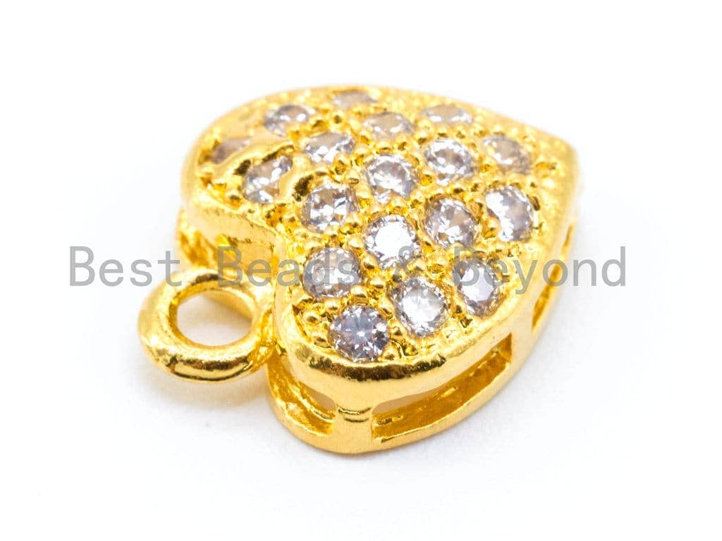 1PC/2PCS Clear CZ Micro Pave 10mm Heart Charm, CZ Pave Charm in Gold/Rose Gold/Silver Finish, sku#B23
