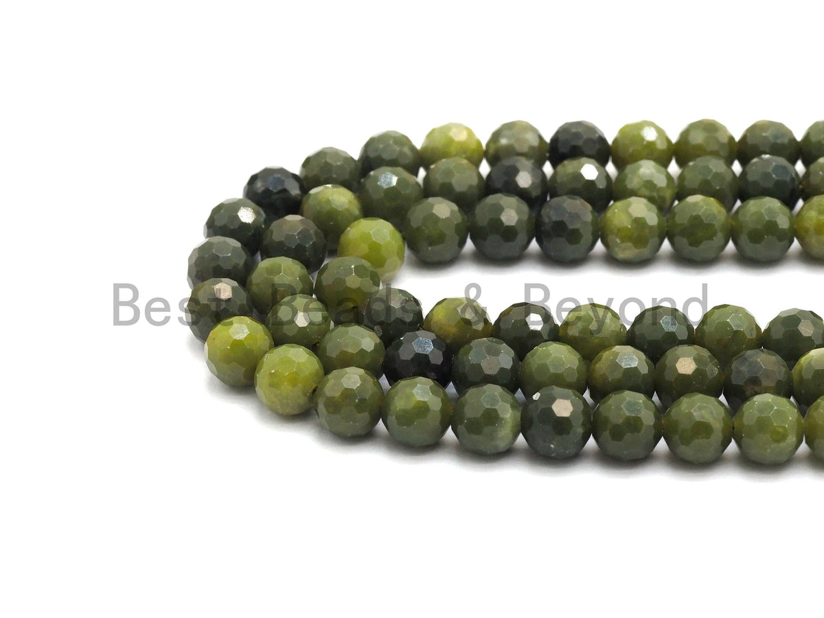 High Quality Olive Color Jade beads,6mm/8mm/10mm Faceted Round Olive Jade beads, Green Gemstone Beads, 15.5inch strand, SKU#U430C