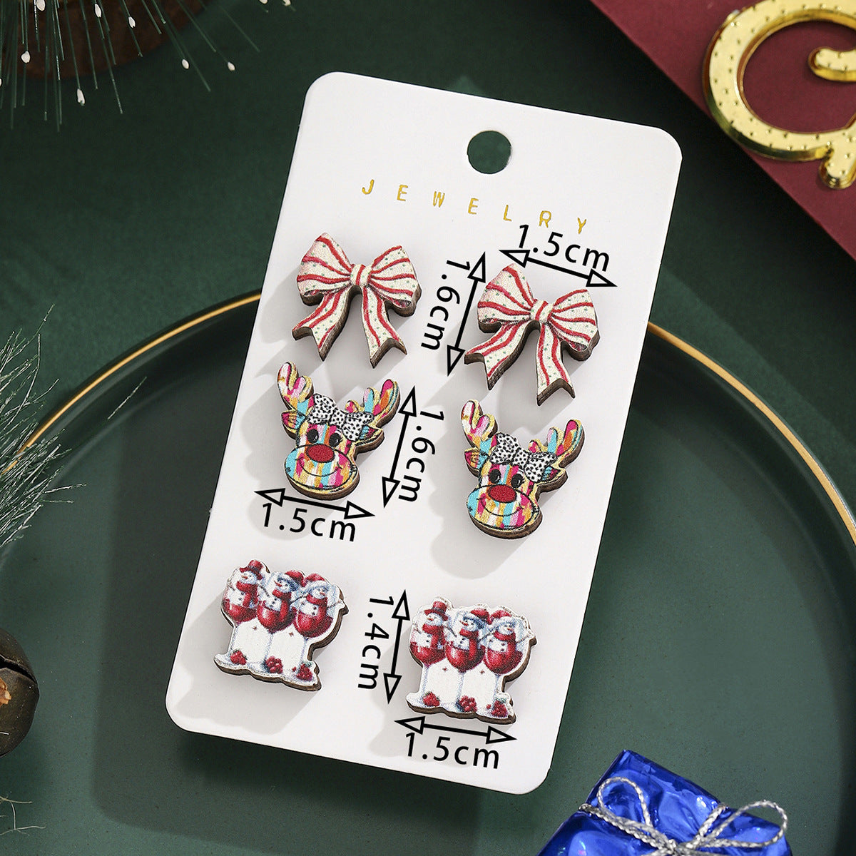 Cross-Border Personalized Christmas Alloy Earrings Christmas Hat Colorful Star Dot Diamond Christmas Tree Elk Gingerbread Man Earrings