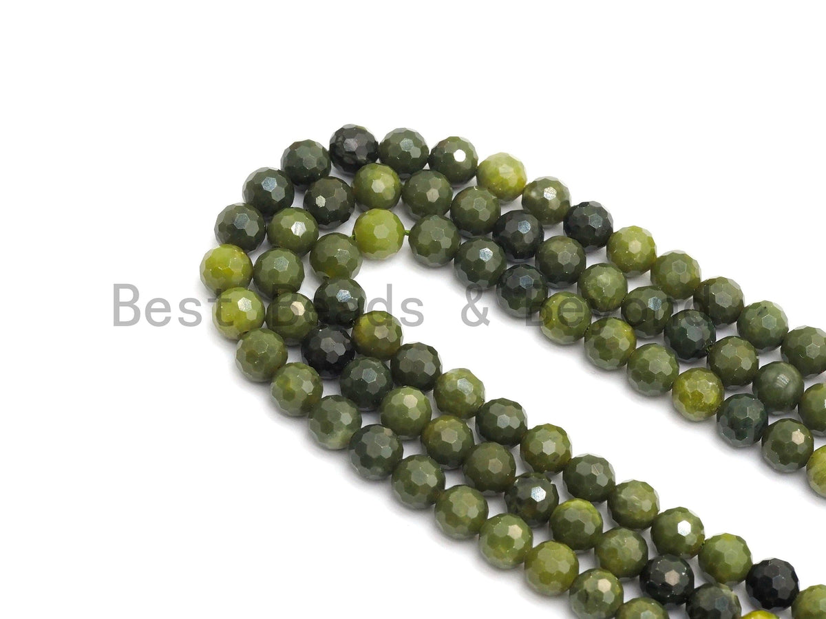 High Quality Olive Color Jade beads,6mm/8mm/10mm Faceted Round Olive Jade beads, Green Gemstone Beads, 15.5inch strand, SKU#U430C