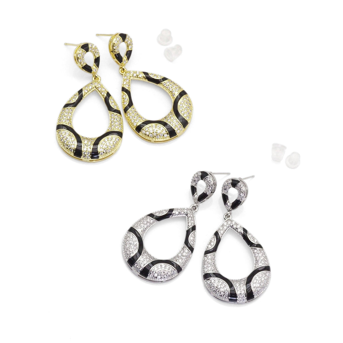 CZ Gold Silver Animal Print Teardrop Oval Earrings, Sku#A138