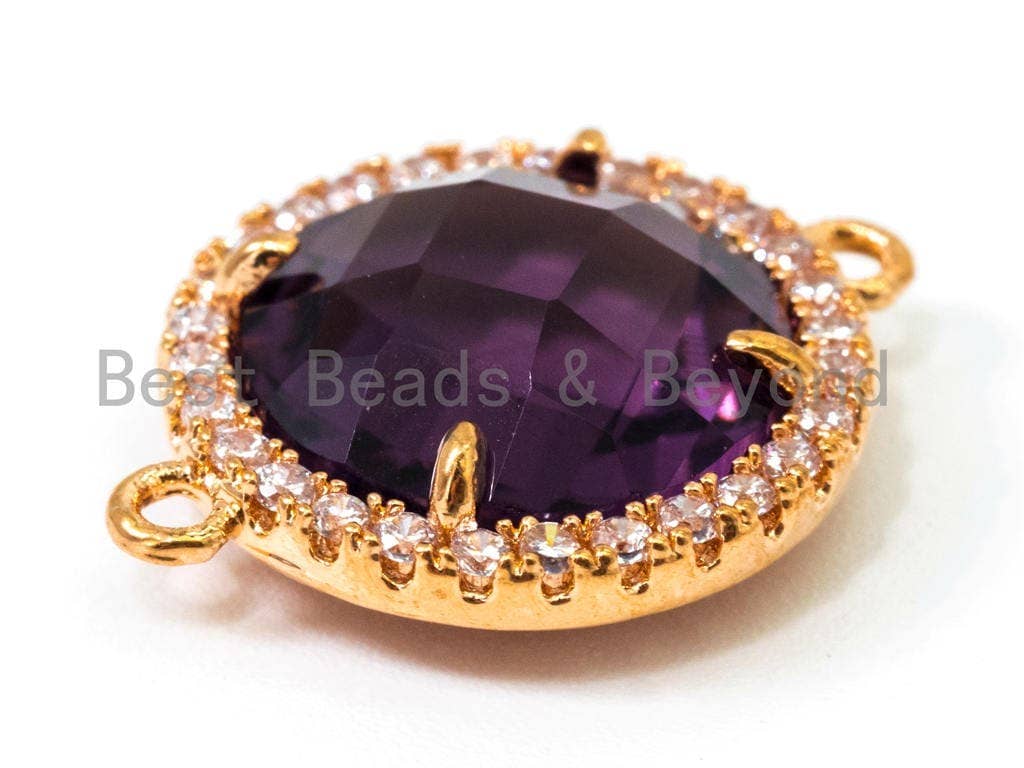 Round Bezel Cnnector with Faceted Glass, 14x19mm, sku#A76