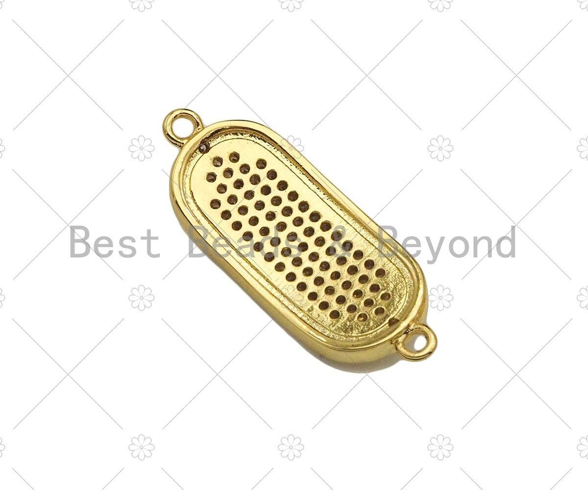 CZ Micro Pave Oval Shape Connector, Clear CZ Bar Connector, 18K Gold Bracelet Connector, 11x30mm, Sku#LK313