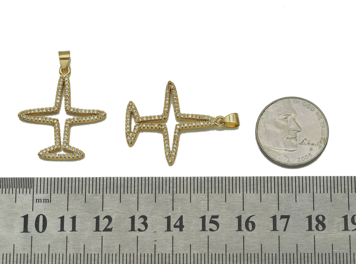 Gold CZ Hollow Out Airplane Charm, Sku#LK690